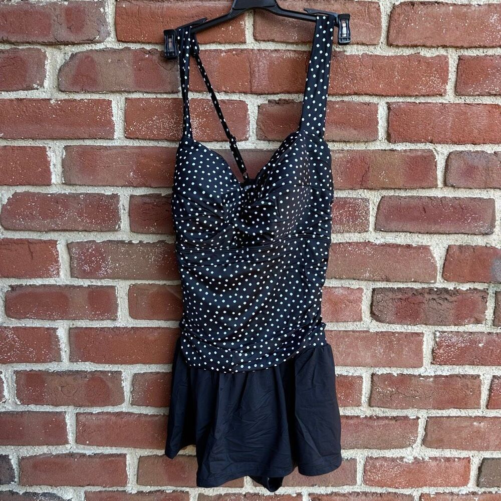 Miraclesuit $178 Black White Polka Dot Swim Dress Size 18W NEW